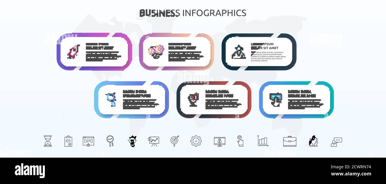 Infographics rectangle with six steps, icons. Vector template used for ...