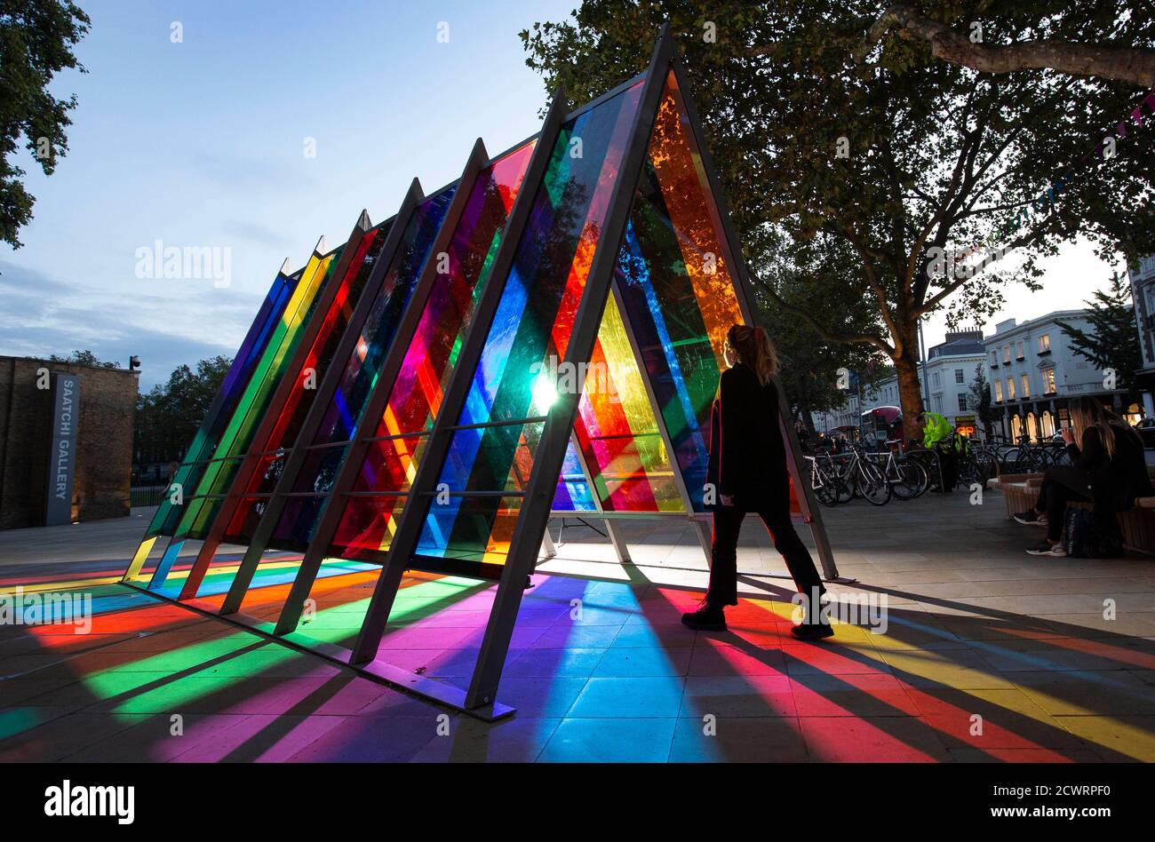 EDITORIAL USE ONLY An art installation called 'Through', installed as part of a public art trail for Kensington & Chelsea Art Week, is unveiled at Duke of York Square, London. Stock Photo