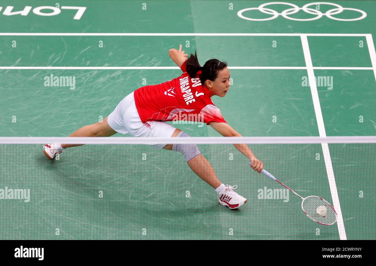 Australia's Victoria Na plays against Singapore's Gu Juan during their  women's singles group play stage Group D badminton match during the London  2012 Olympic Games at the Wembley Arena July 31, 2012.