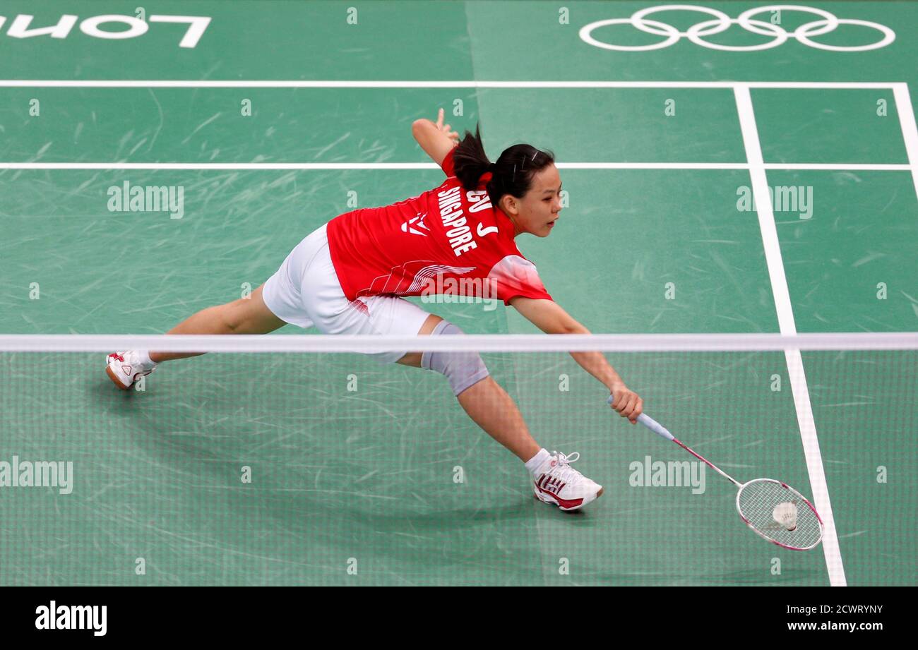 Singapore S Gu Juan Plays Against Australia S Victoria Na During Their Women S Singles Group Play Stage Group D Badminton Match During The London 2012 Olympic Games At The Wembley Arena July 31 2012