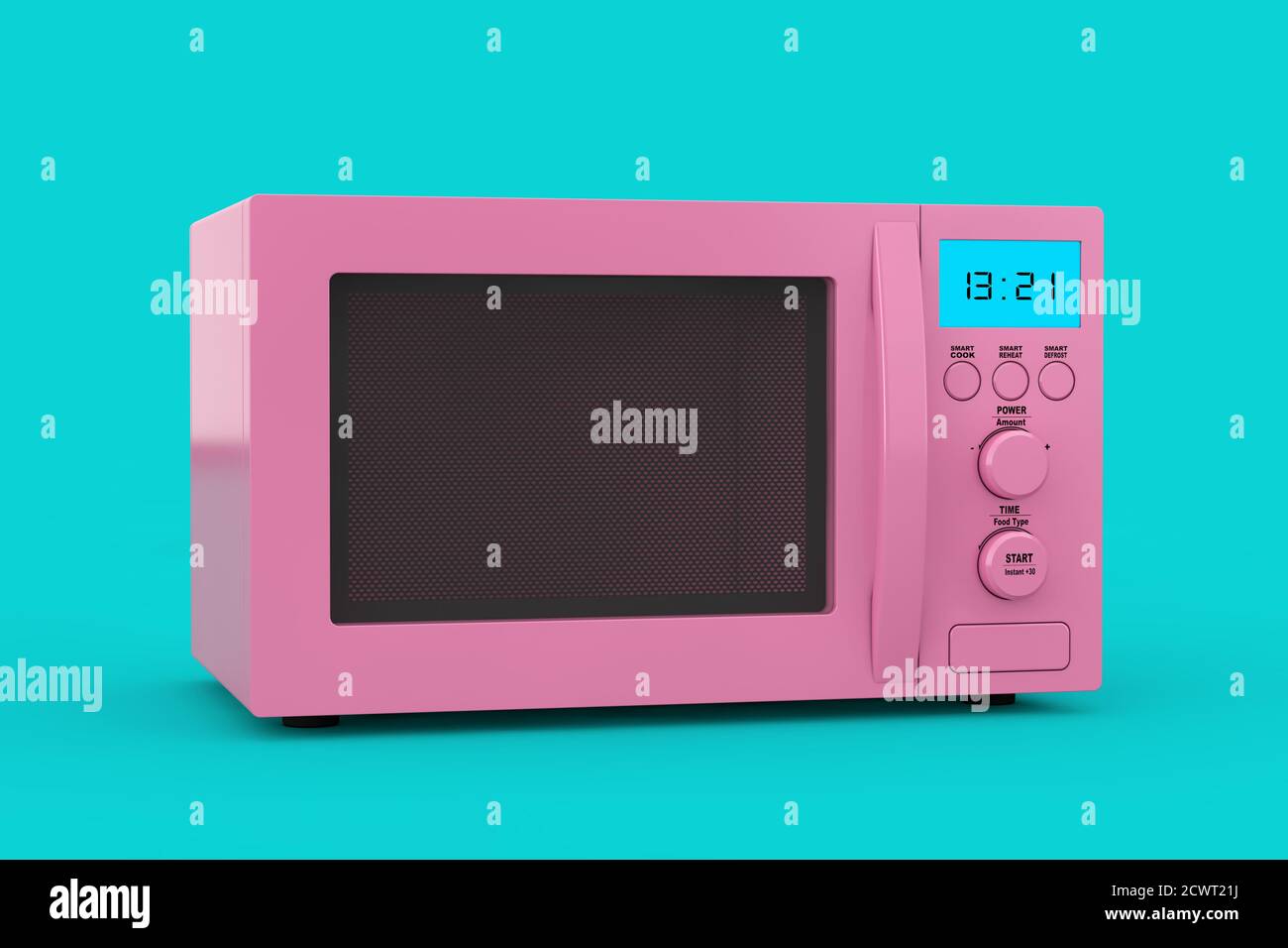 Pink Modern Microwave Oven as Duotone Style on a blue background