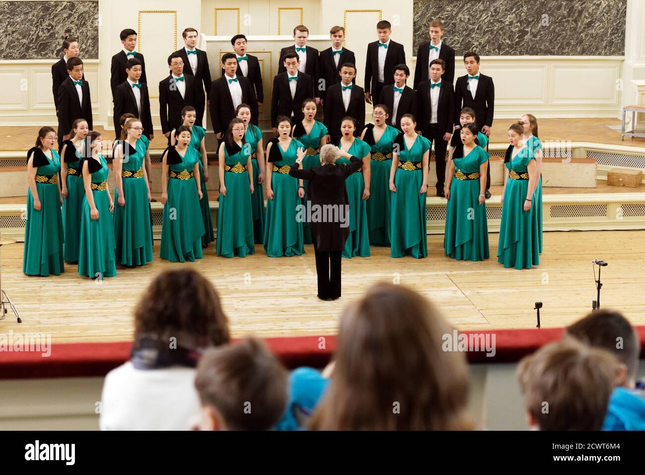 Saint-Petersburg, Russia - February 25, 2018: Youth Choir Alatau of Almaty Music College, Kazakhstan performs during V Children and Youth World Choral Championship Stock Photo