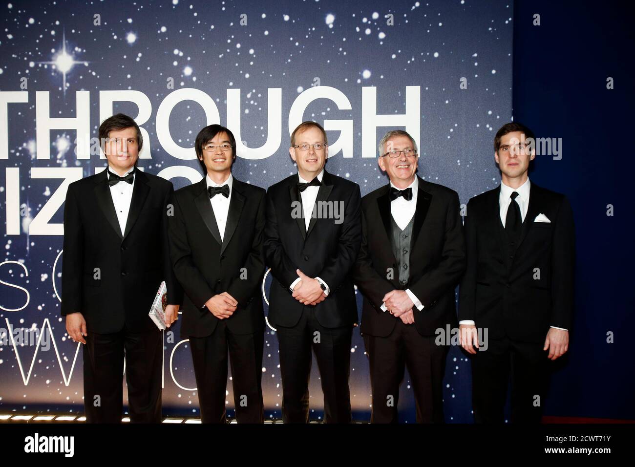 From L to R) Mathematics laureates Maxim Kontsevich, Terence Tao, Richard  Taylor, Simon Donaldson and Jacob Lurie arrive on the red carpet during the  second annual Breakthrough Prize Awards at the NASA