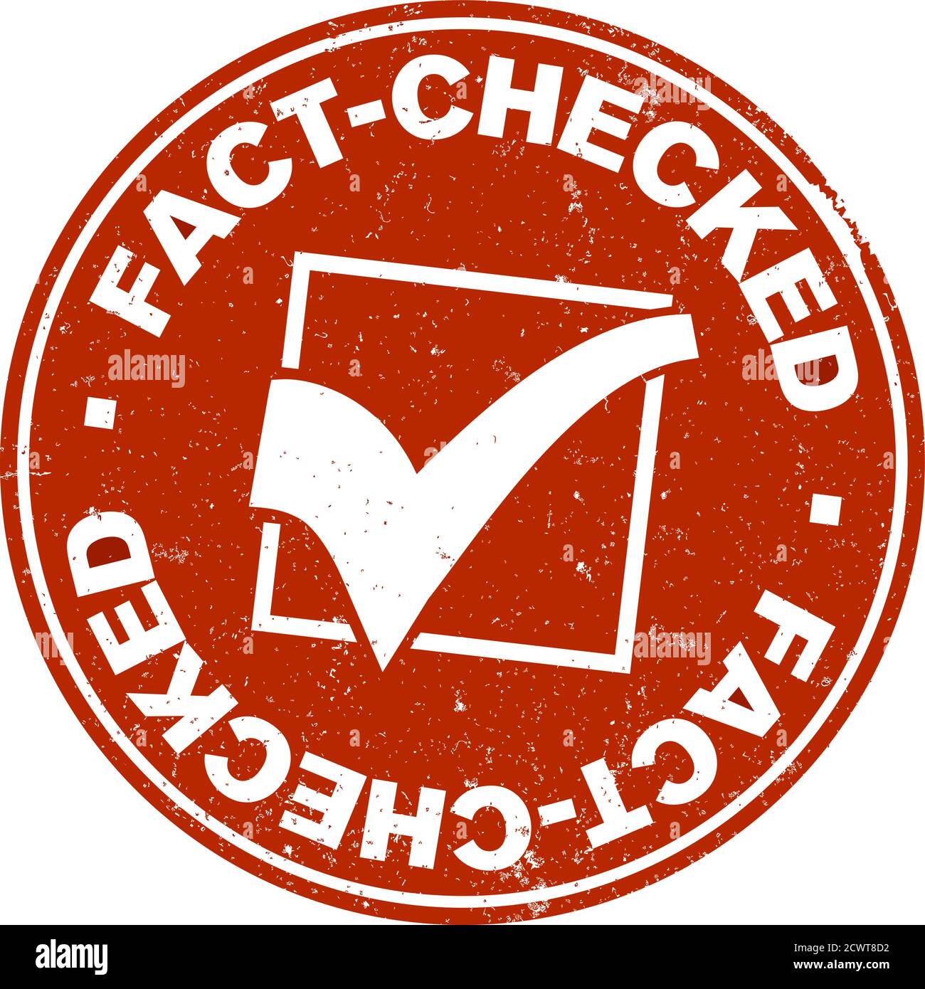 grungy red round FACT-CHECKED label or rubber stamp with checkmark vector illustration Stock Vector