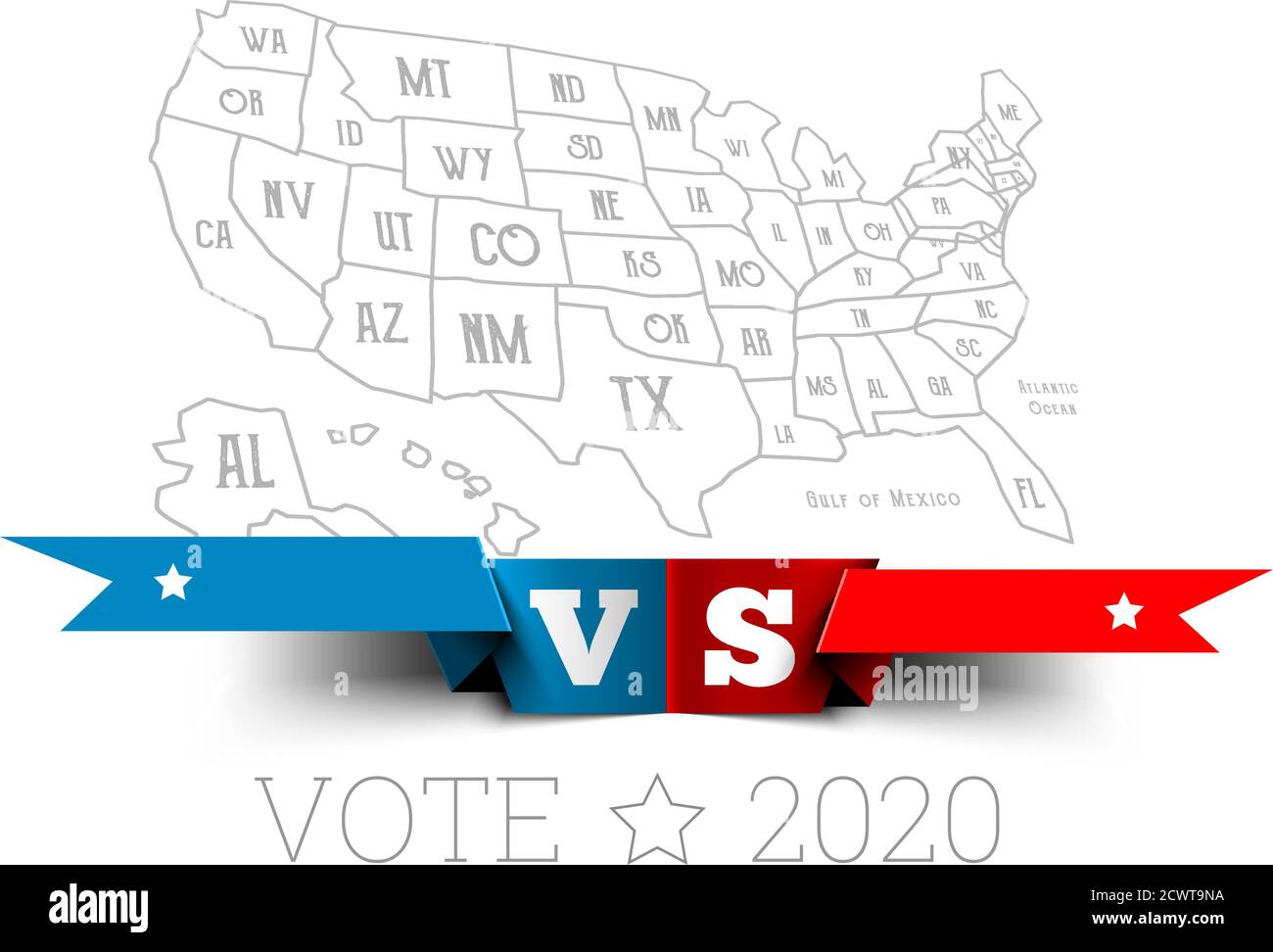 Presidential elections in the United States. Donald Trump vs. Joe Biden with map of America. Vector illustration Stock Vector