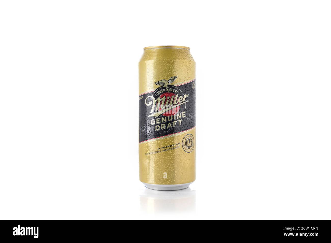Miller beer can isolated on white background. Alcoholic beverage. Stock Photo