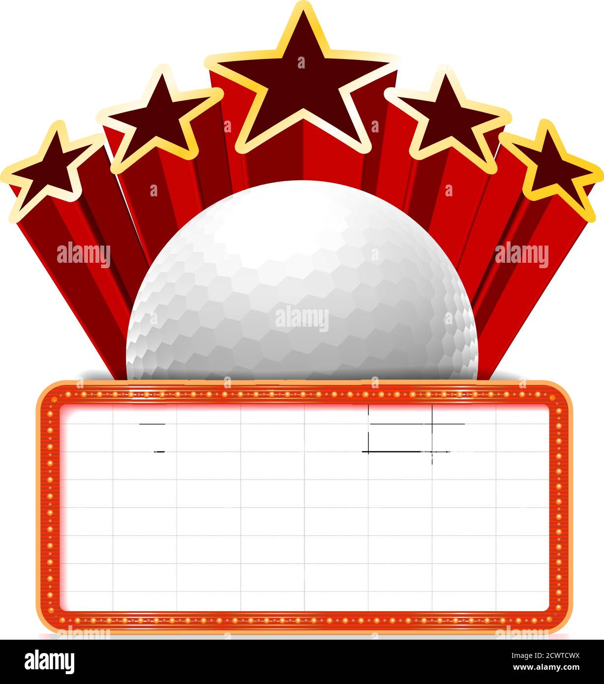 Marquee board announcement with a golf ball. Vector Stock Vector