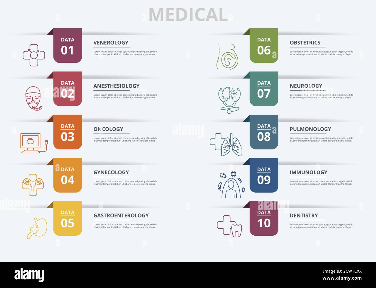 Infographic Medical template. Icons in different colors. Include ...