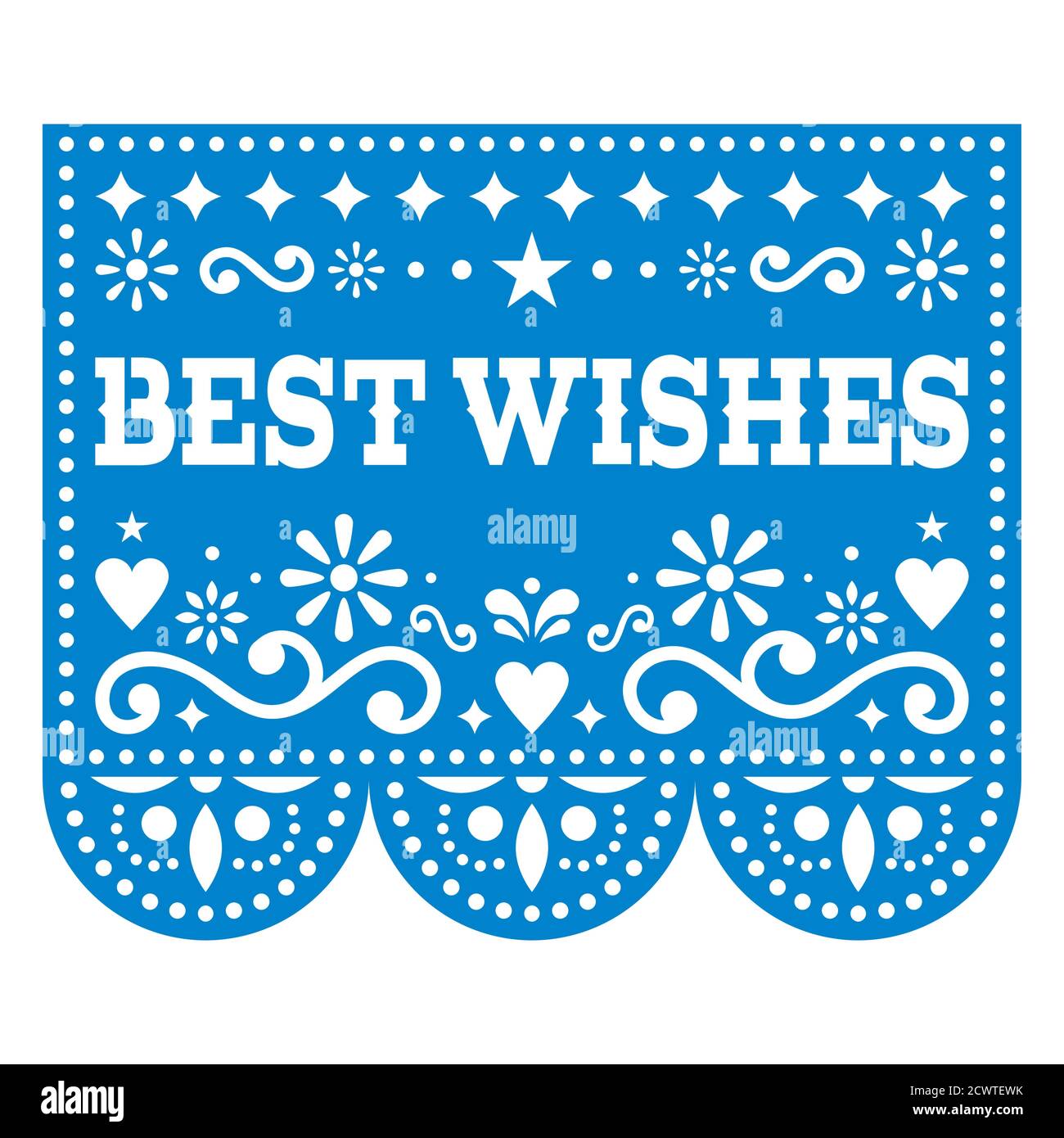Best wishes birthday Papel Picado greeting card vector design - vibrant paper cutout background with flowers and geometric shapes Stock Vector