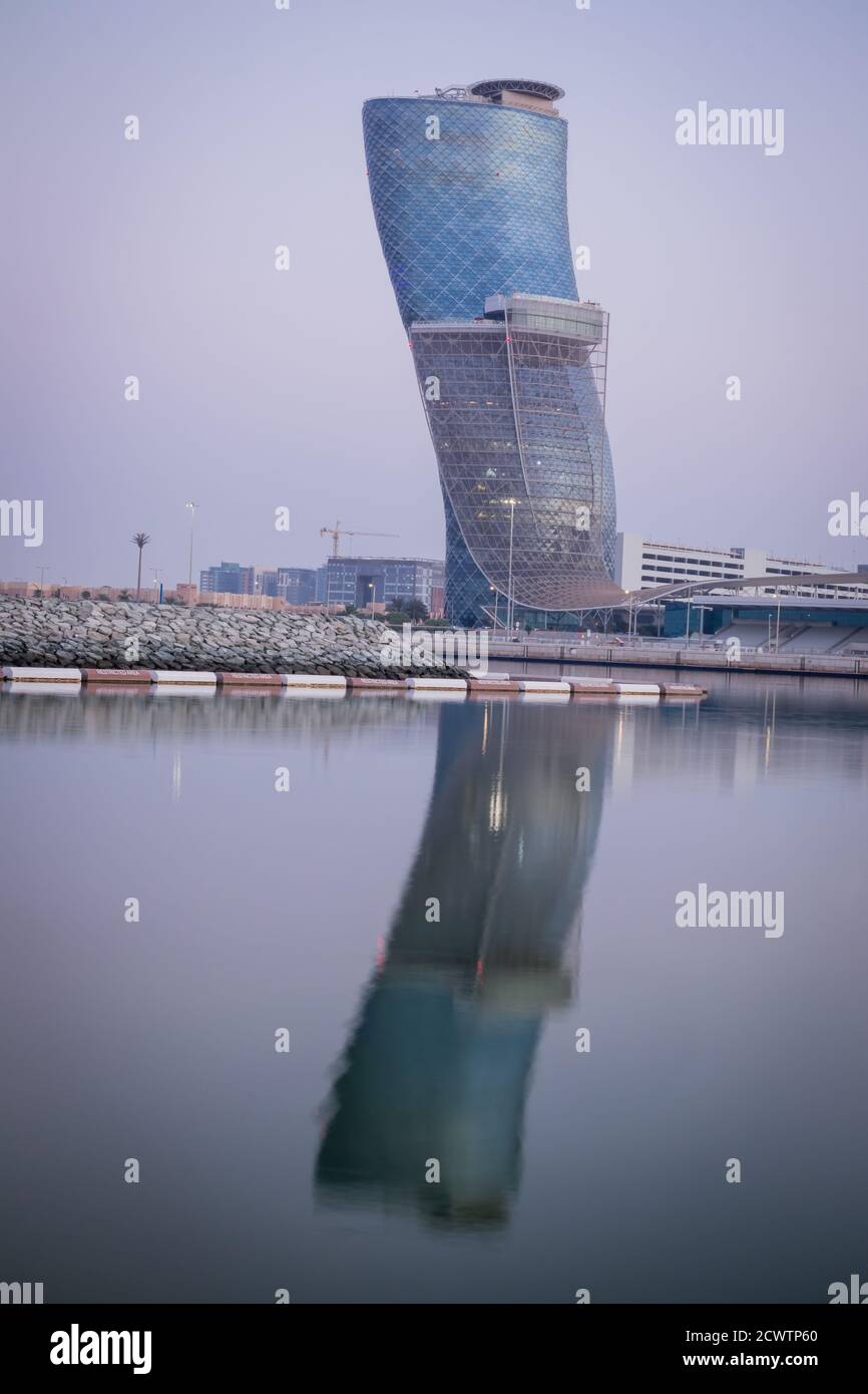 Capital Gate of Abu Dhabi during sunrise skyline Stock Photo Alamy