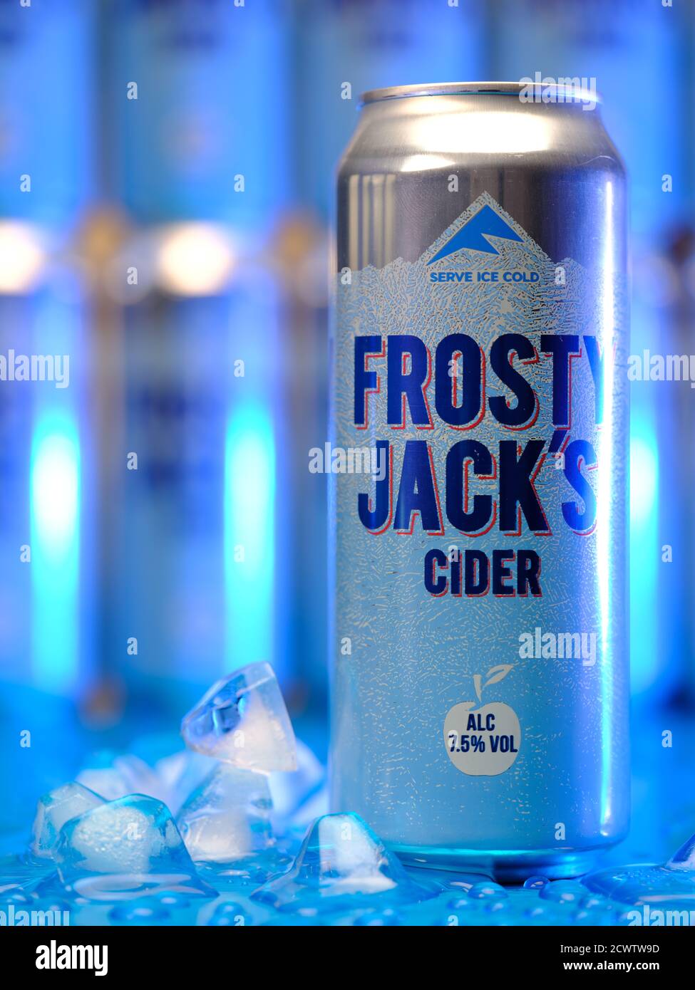 Tins of Frosty Jack's 7.5 % Volumne Cider Stock Photo