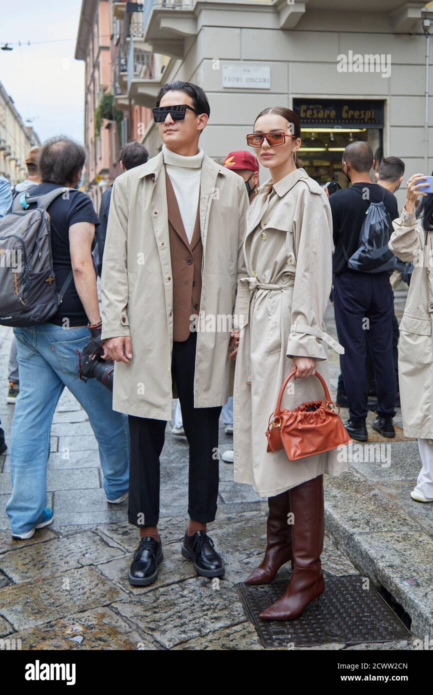 MILAN, ITALY - SEPTEMBER 24, 2020: Man and woman with beige coat before Max  Mara fashion show, Milan Fashion Week street style Stock Photo - Alamy