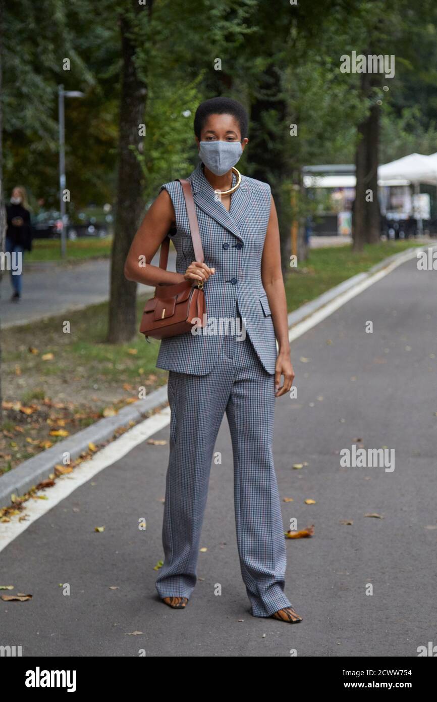 MILAN, ITALY - SEPTEMBER 25, 2020: Tamu McPherson before Sportmax fashion show, Milan Fashion Week street style Stock Photo