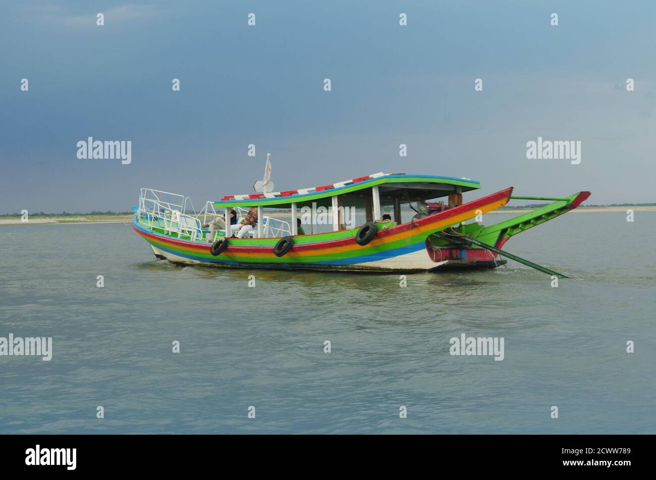 Rainbow colored traditional boat in Bagan Myanmar Stock Photo