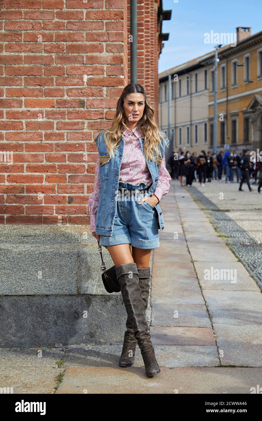 MILAN, ITALY - SEPTEMBER 26, 2020: Melissa Satta before Philosophy fashion  show, Milan Fashion Week street style Stock Photo - Alamy