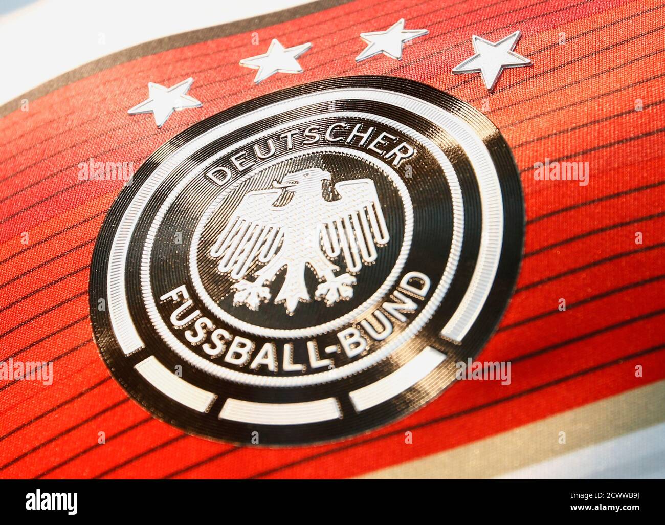 A memorabilia jersey of the German national soccer team showing four stars,  symbolizing the number of reached World Cup championships, is seen at an  Adidas retailer in Frankfurt July 14, 2014. Germany