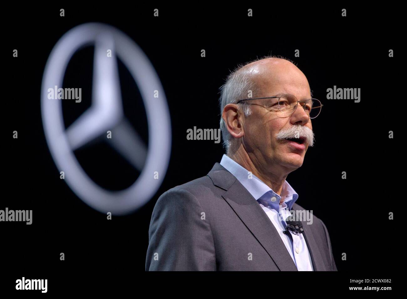 Dieter Zetsche, head of Mercedes-Benz cars, speaks in a keynote address during the 2015 International Consumer Electronics Show (CES) in Las Vegas, Nevada January 5, 2015. Germany's Daimler AG wants to reset consumers' expectations about self-driving cars with its futuristic Mercedes-Benz F 015 concept, unveiled Monday evening at the annual Consumer Electronics Show in Las Vegas. REUTERS/Steve Marcus (UNITED STATES - Tags: SCIENCE TECHNOLOGY BUSINESS TRANSPORT) Stock Photo