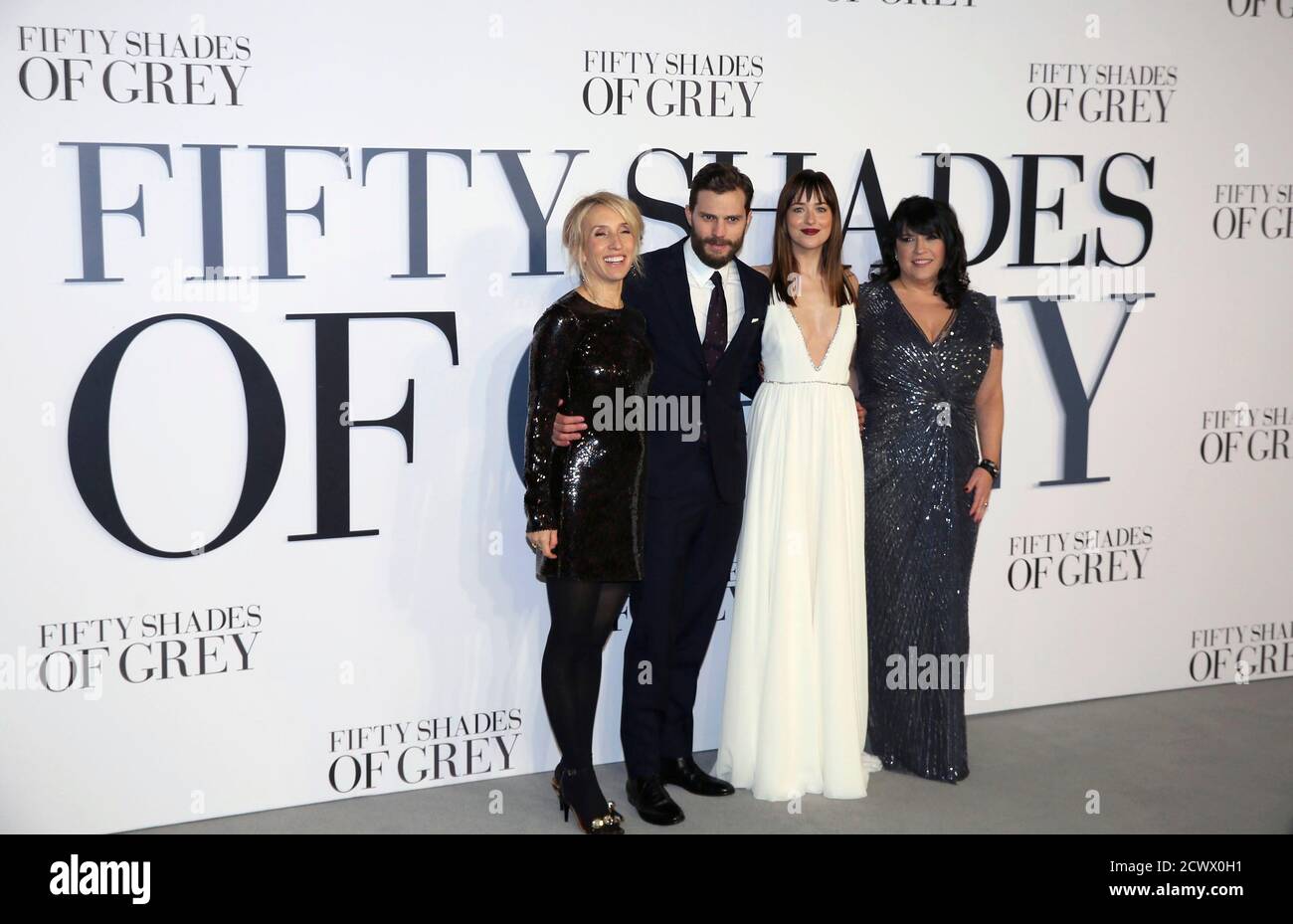 L R Director Of The Film Sam Taylor Johnson Cast Members Jamie Dornan Dakota Johnson And Author E L James Arrive For The British Premiere Of The Movie Fifty Shades Of Grey In London L R Director Of The Film Sam Taylor Johnson Cast Members Jamie Dornan Dakota Johnson And Author E L James Arrive For The British Premiere Of The Movie Fifty Shades Of Grey In London