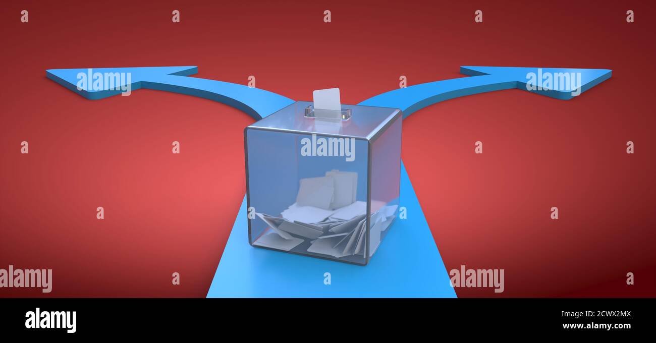 ballot box placed on a double arrow 3D rendering Stock Photo