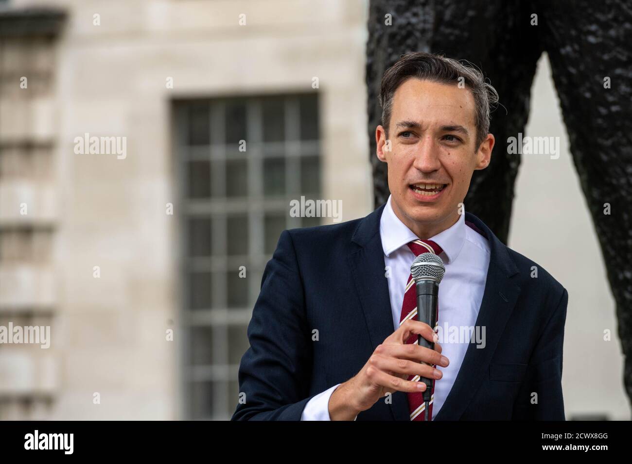 London, UK. 30th Sep, 2020. Theatre and live events workers protest about the lack of support for their industry during lockdown in Westminster London UK Peter Fleming, General secretary of Equity Credit: Ian Davidson/Alamy Live News Stock Photo