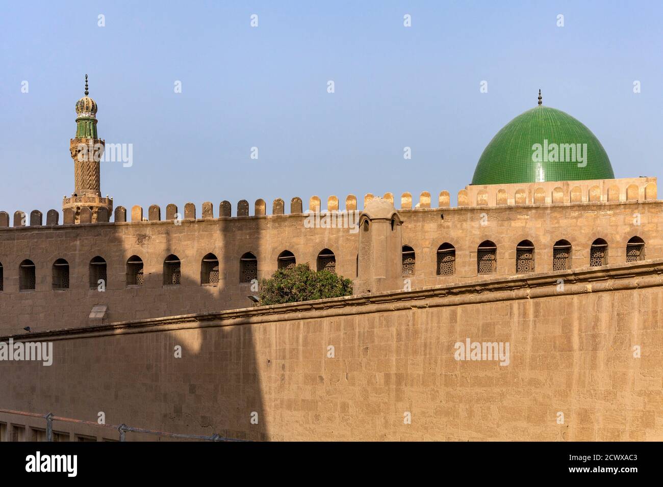 Green dome and minaret, Al-Nasir Muhammad ibn Qalawun Mosque, the Citadel, Cairo Stock Photo