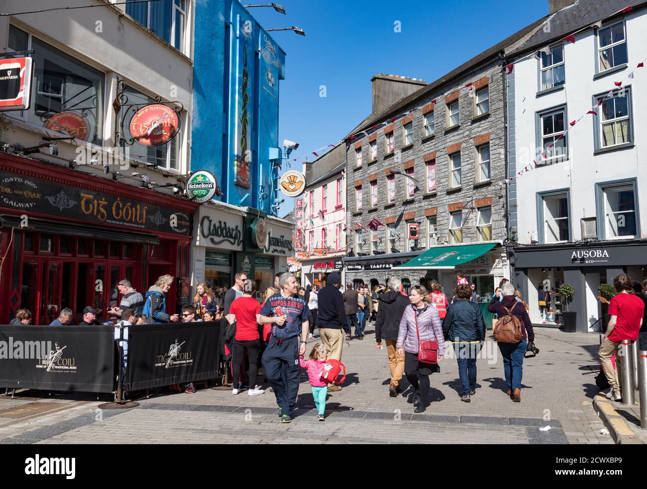 GALWAY CITY, IRELAND - 5th May, 2018: People walking on busy 