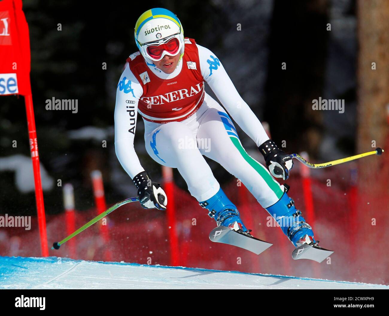 Lucia Recchia of Italy makes a turn during the Women's World Cup downhill alpine skiing race in Lake Louise, Alberta December 2, 2011.  REUTERS/Mike Blake   (CANADA - Tags: SPORT SKIING) Stock Photo