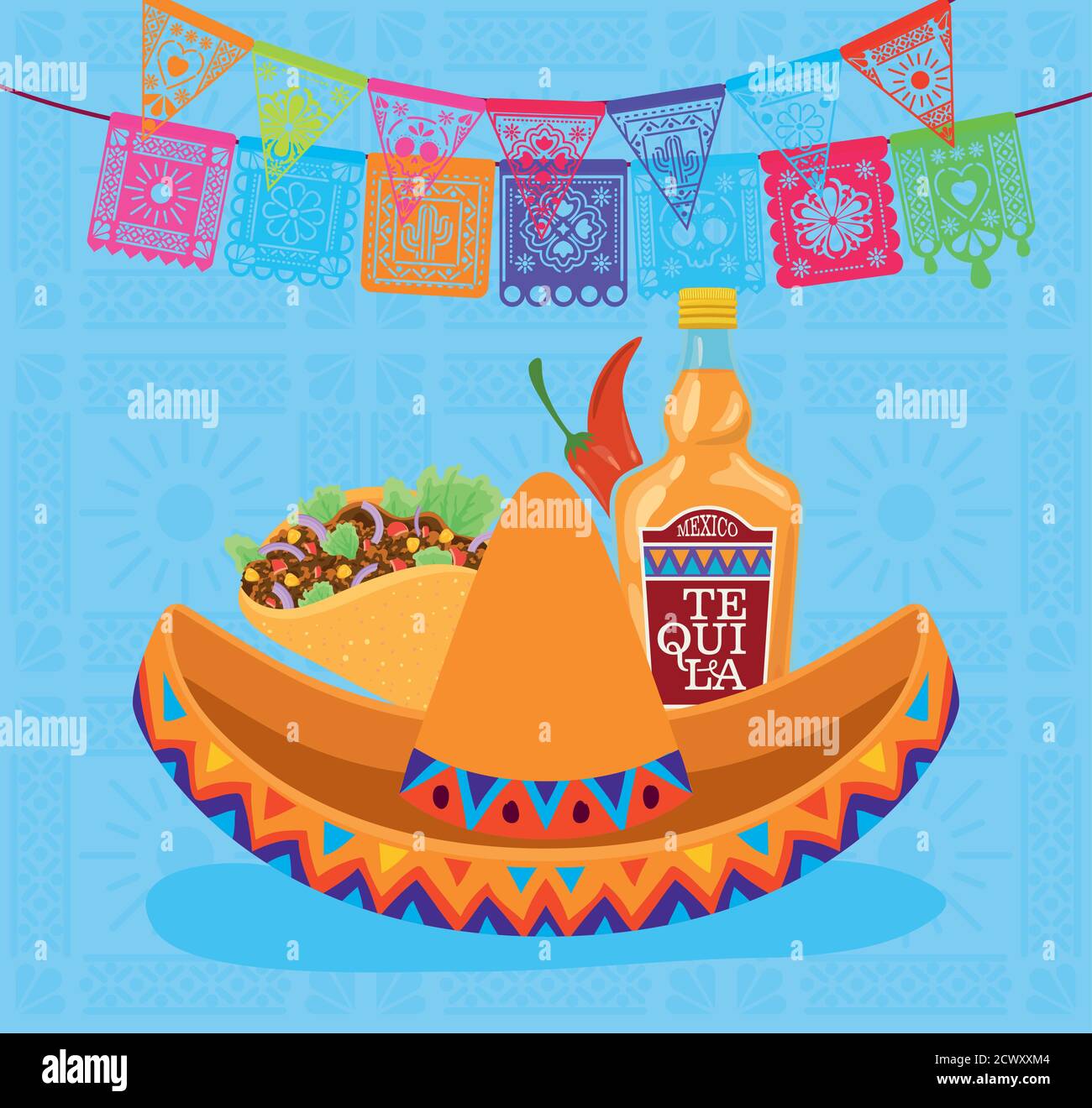 Mexican hat tequila and taco vector design Stock Vector Image & Art Alamy