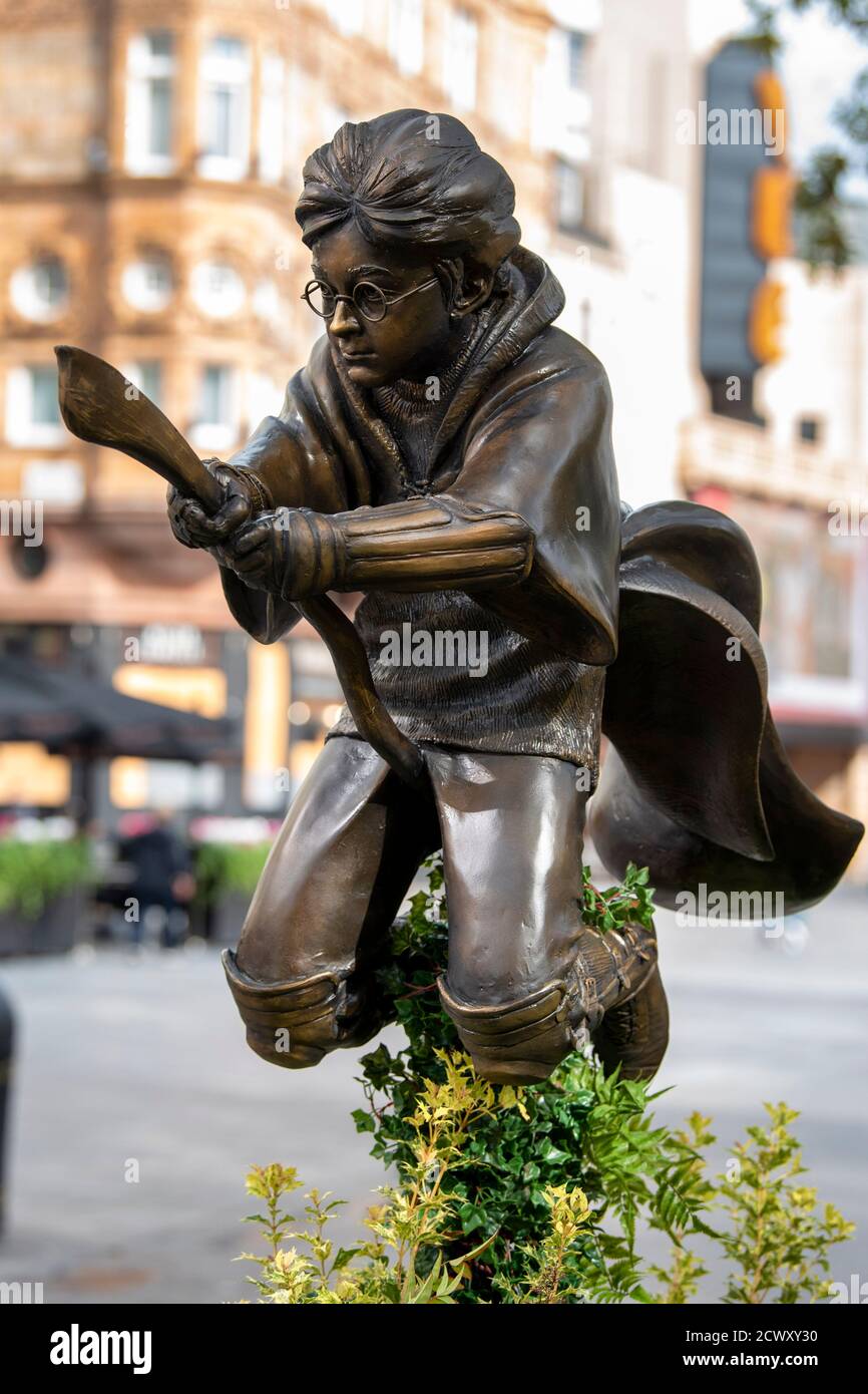 A new statue of Harry Potter in Leicester Square, London which has joined the eight other movie statues already in on display there. Stock Photo