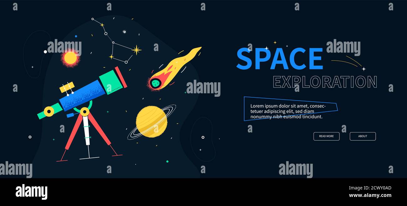 Space exploration - colorful flat design style web banner Stock Vector ...