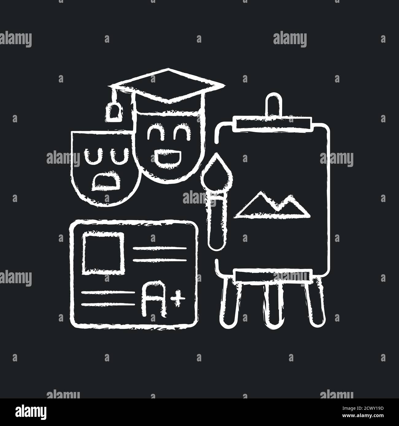 Creative certification exam chalk white icon on black background Stock