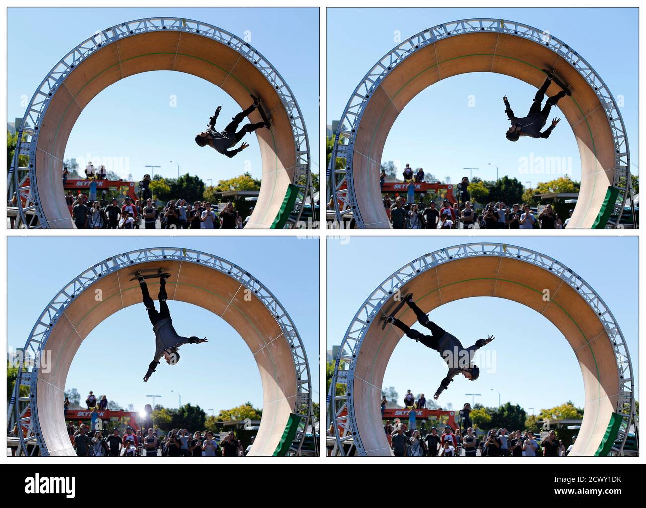 A combination of four pictures shows skateboarder Aaron 