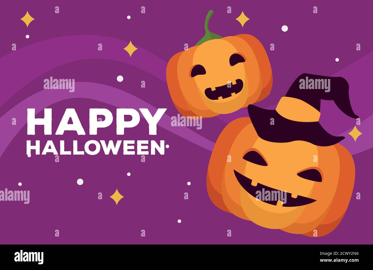 happy halloween celebration card with pumpkins and lettering vector ...