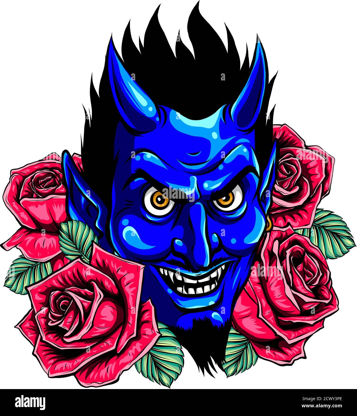 flower with devil face. Vector illustration. image design Stock Vector