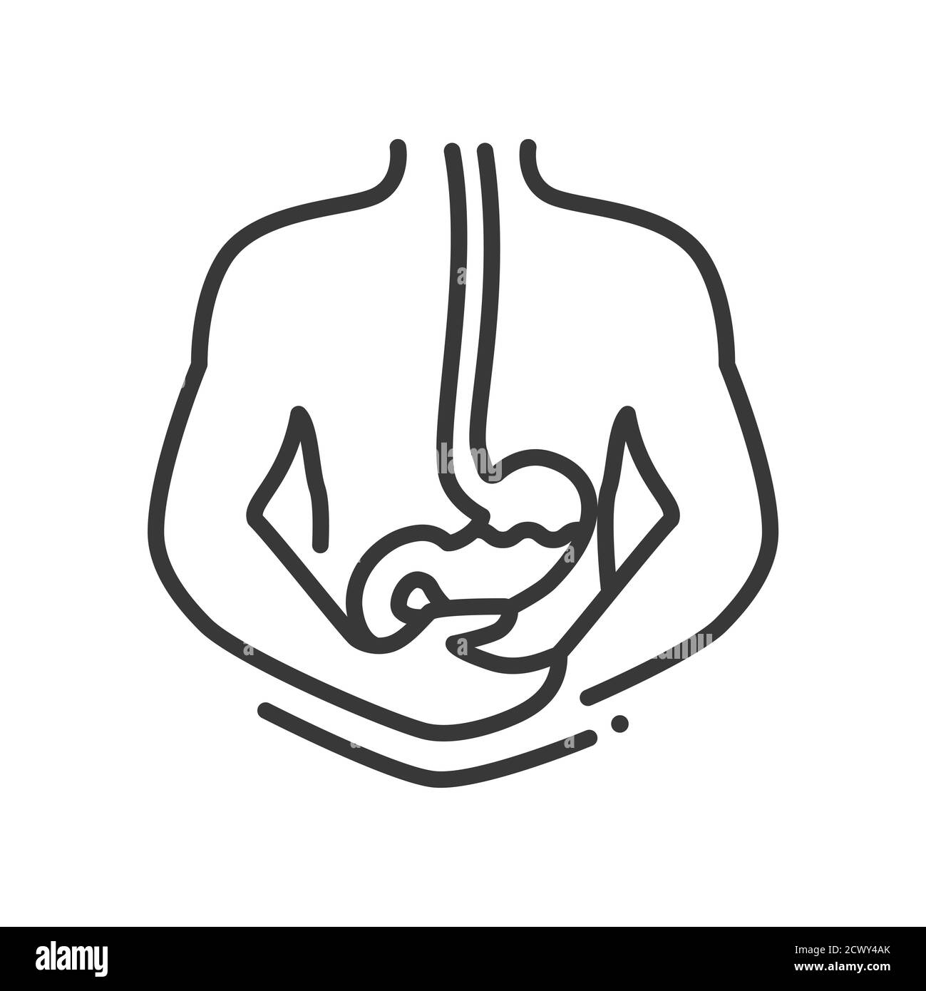 Stomachache - vector line design single isolated icon Stock Vector