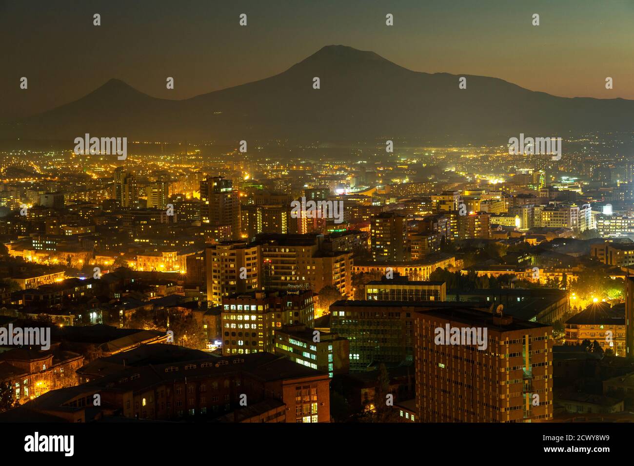 City views of the Armenian capital Yerevan Armenia with Mount Ararat in the background, which is on the Turkish side. Stock Photo