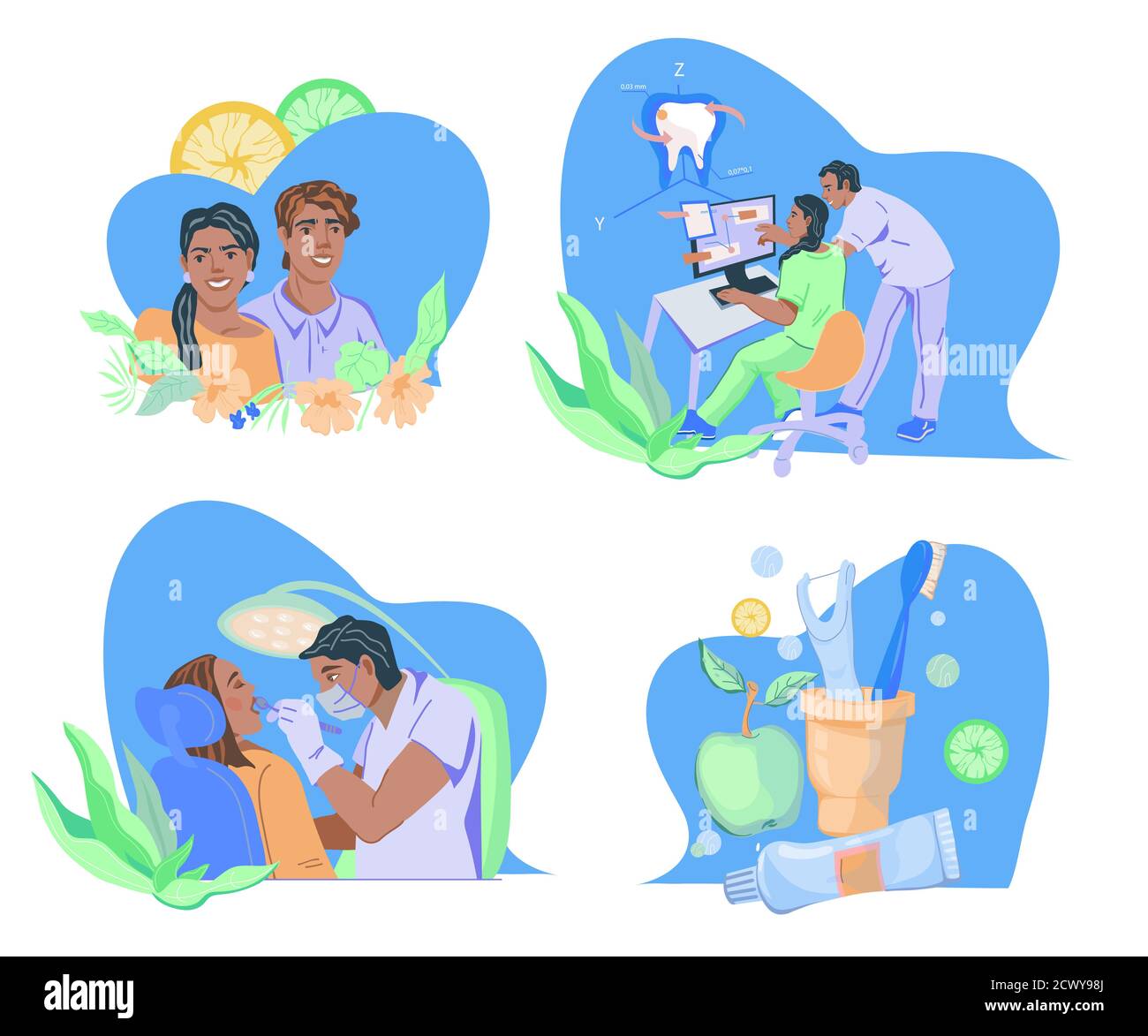 Banners set for dental clinic and dental care symbols, flat isolated ...