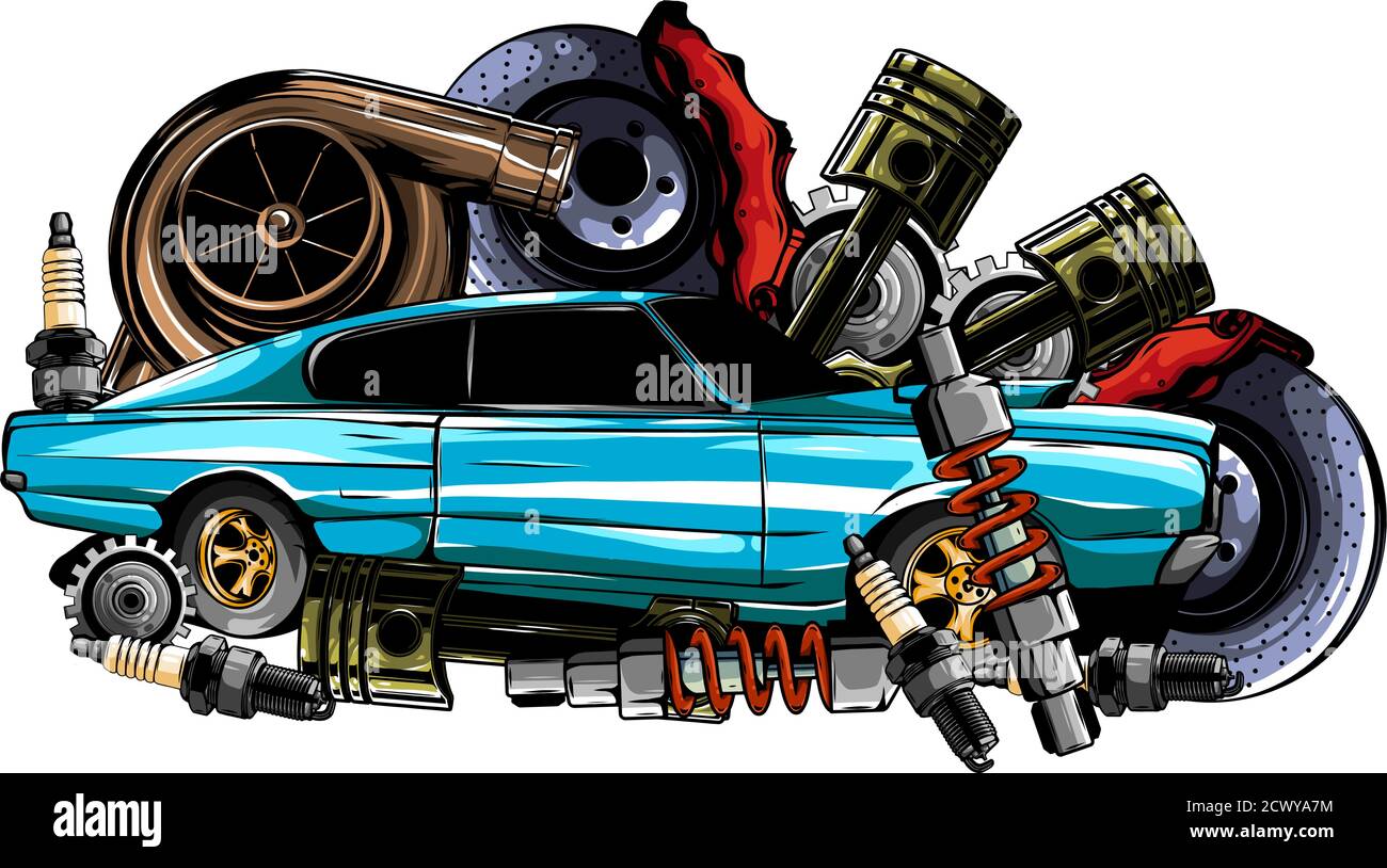 Car system. spare parts. realistic car. vector illustration Stock
