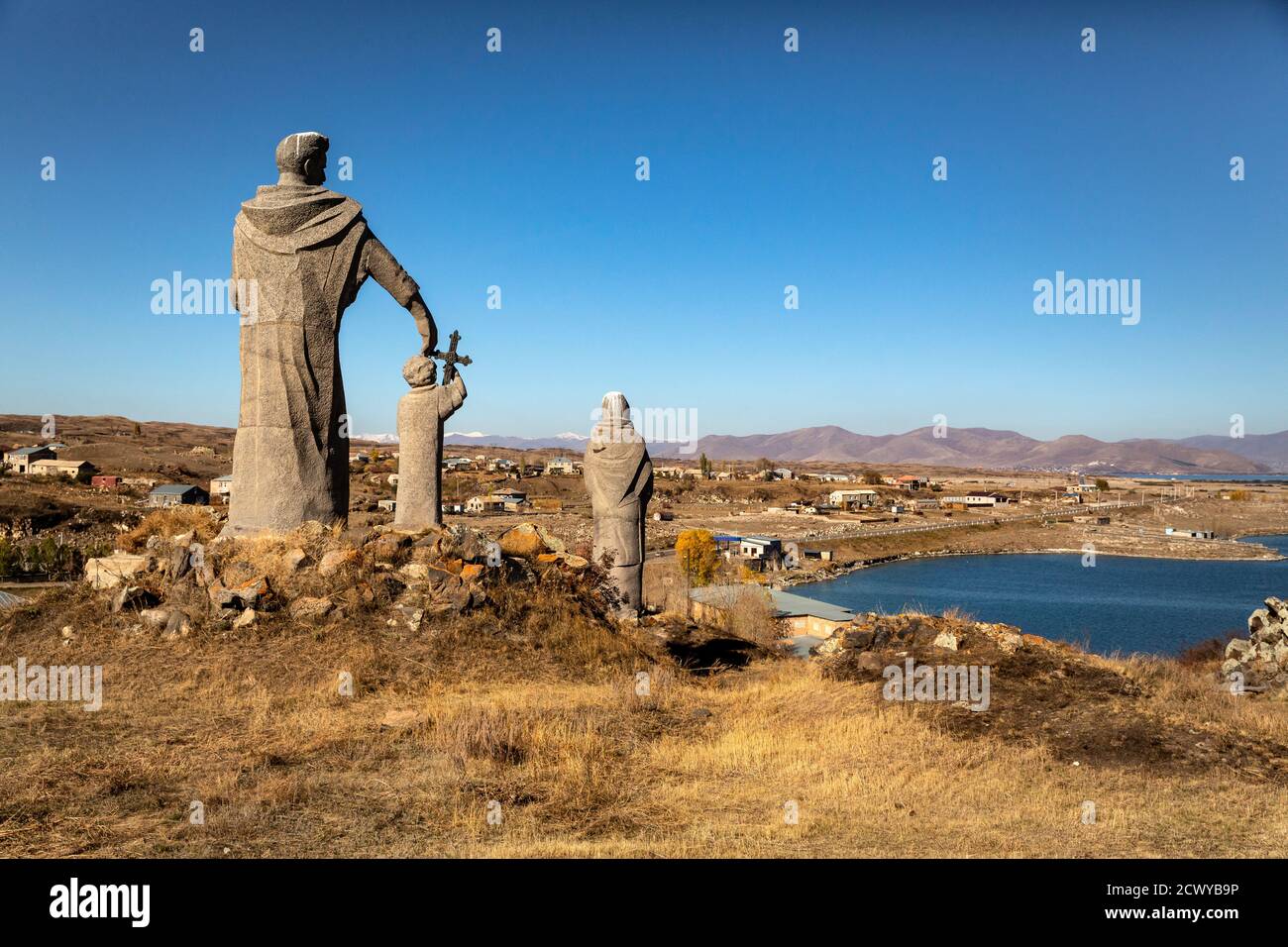 Sculptures along the road at Lake Sevan Armenia on the way from Yerevan to Nagorno-Karabakh. Stock Photo