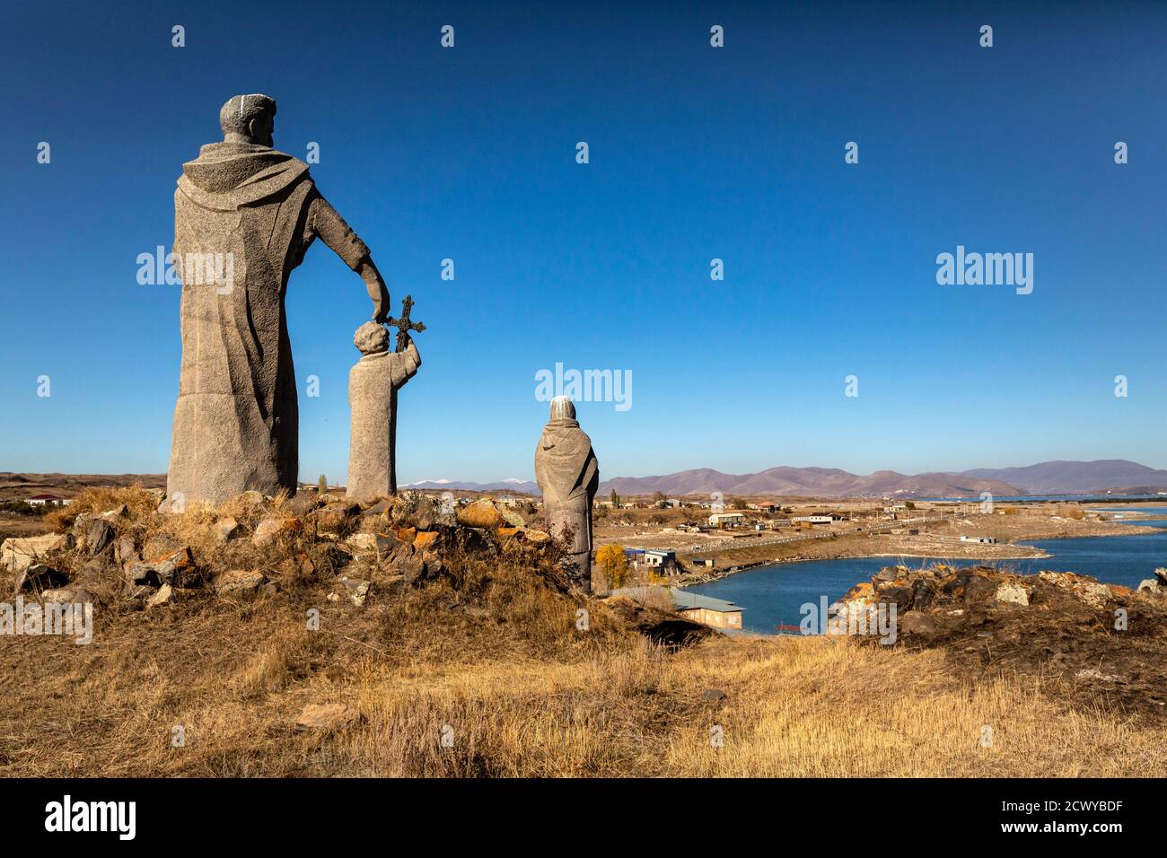Sculptures along the road at Sevan Lake Armenia on the way from Yerevan to Nagorno-Karabakh. Stock Photo