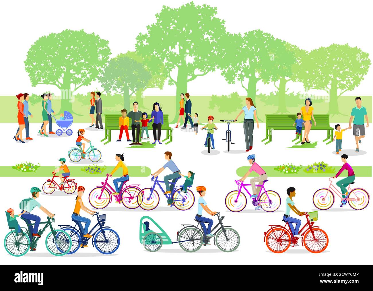 Cyclists and pedestrians in the park Stock Vector