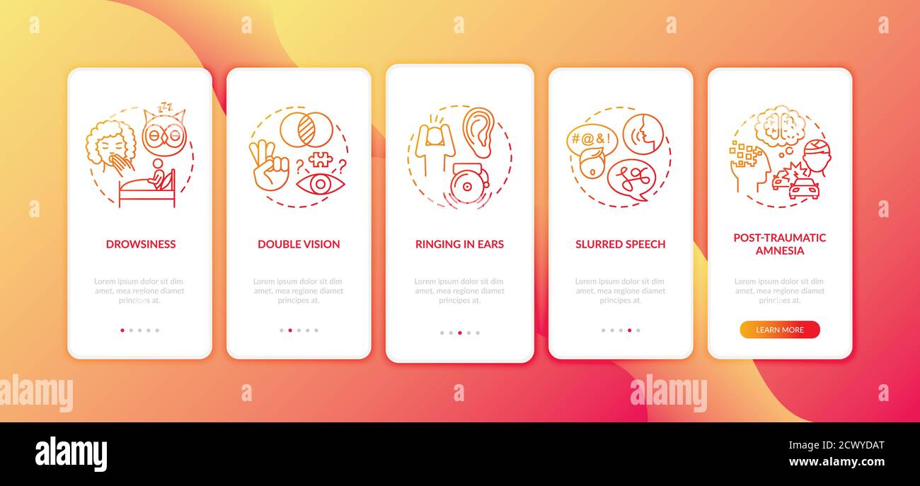 Head trauma red gradient onboarding mobile app page screen with concepts Stock Vector