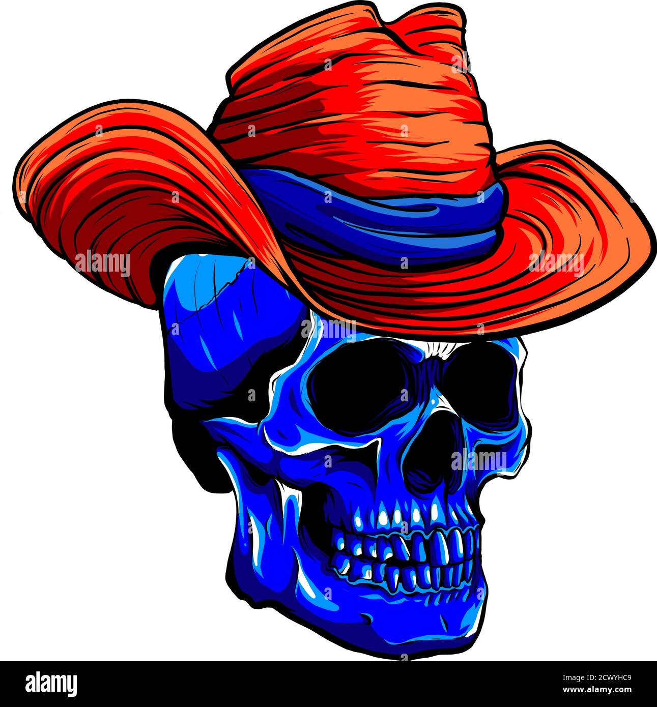 Gangster skull tattoo. Death head with cigar and hat vector Stock ...