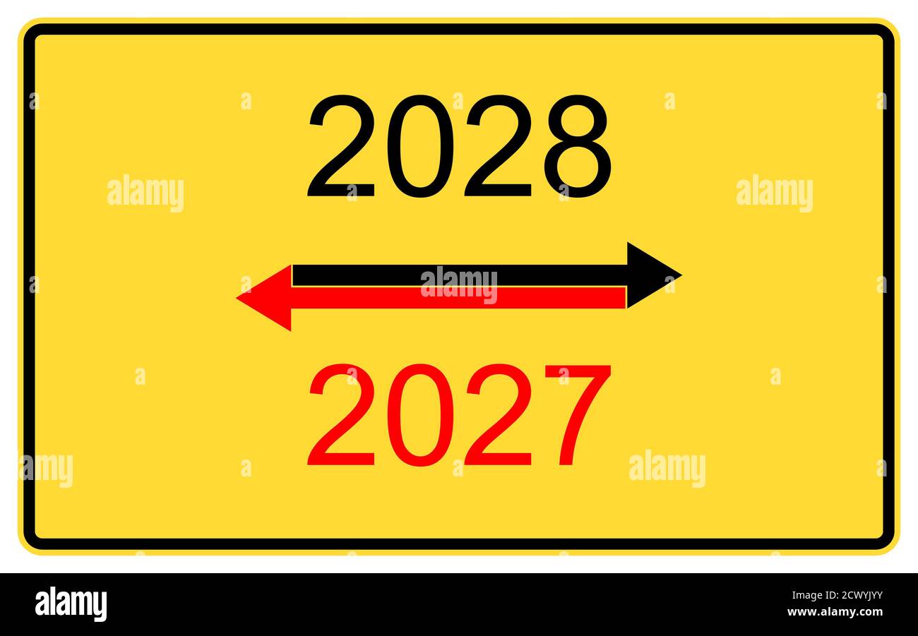 2028, 2027 new year.2028, 2027 new year on a yellow road billboard. Stock Photo
