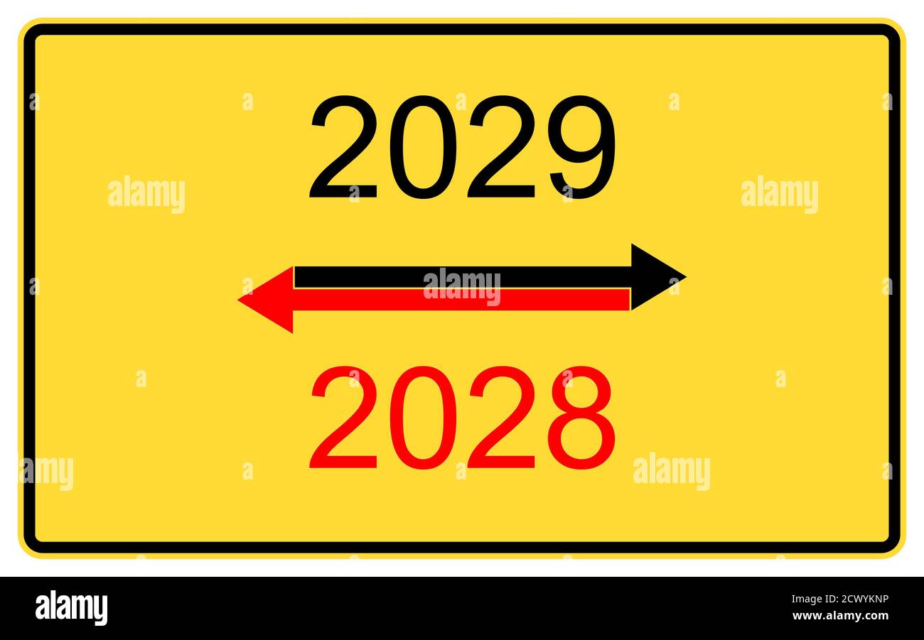 2029,2028 new year. 2029,2028 new year on a yellow road billboard. Stock Photo