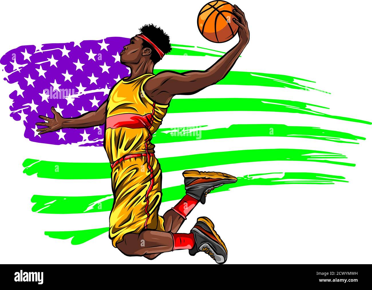 Digital illustration painting of a basketball player vector Stock Vector