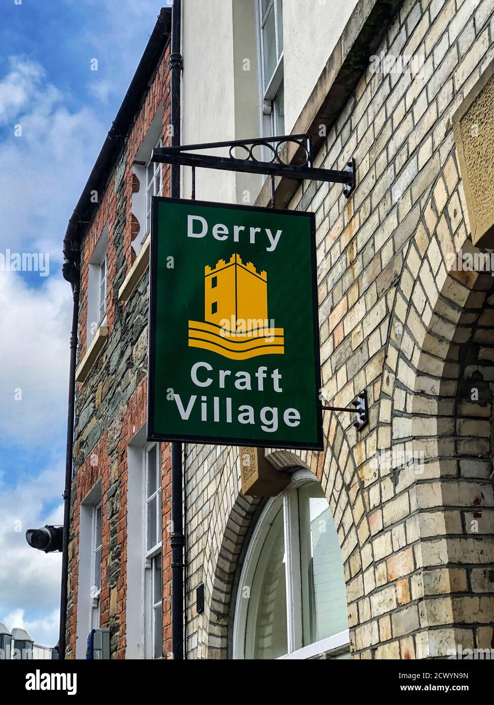 Derry, Northern Ireland- Sept 25, 2020: The front entrance and sign for the Craft Village in Derry Northern Ireland. Stock Photo
