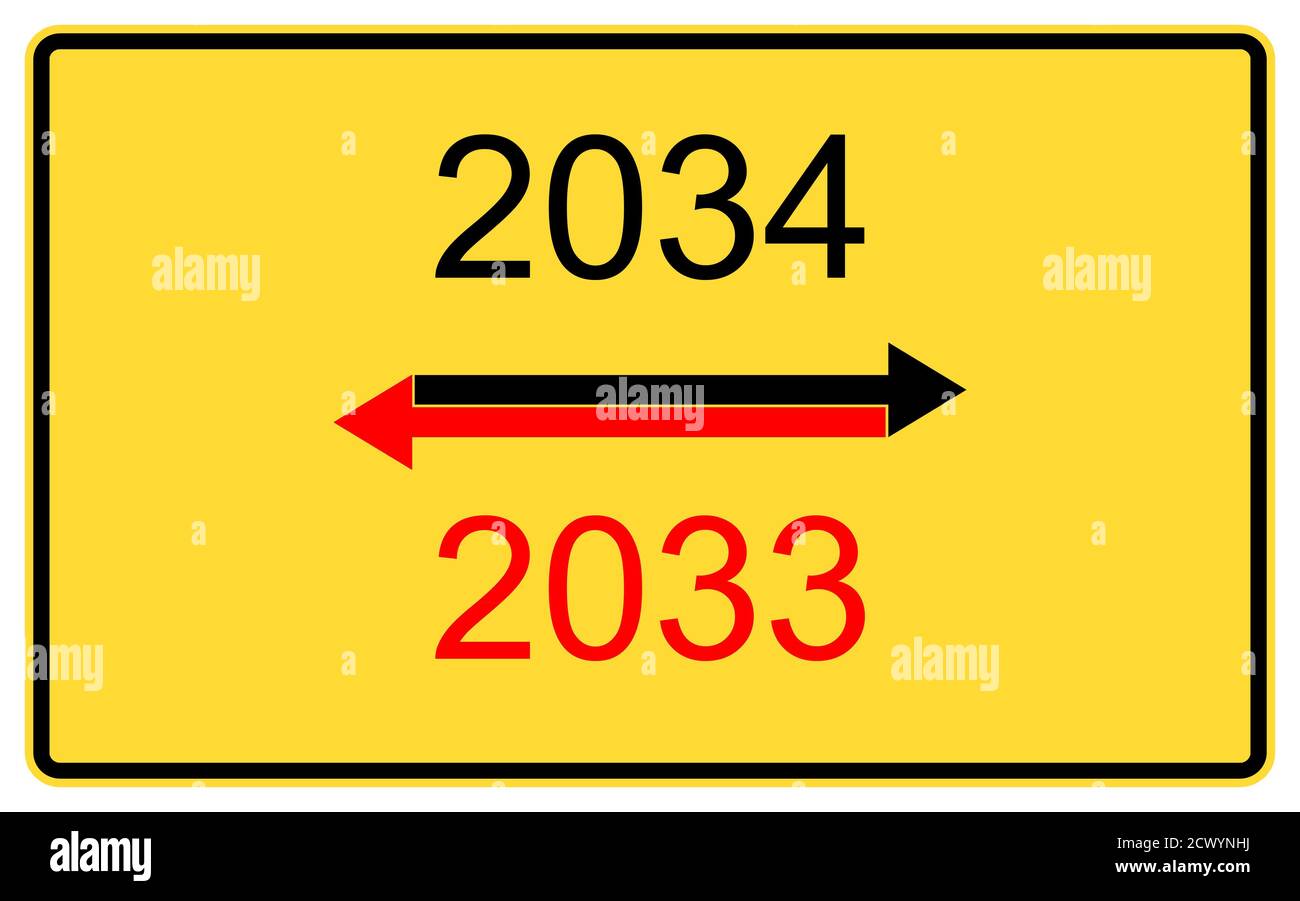 2033,2034 new year. 2033,2034 new year on a yellow road billboard. Stock Photo