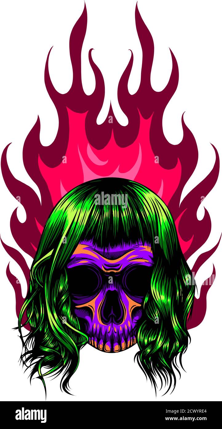 Graphic Skull Vector Image Template with Flames Stock Vector