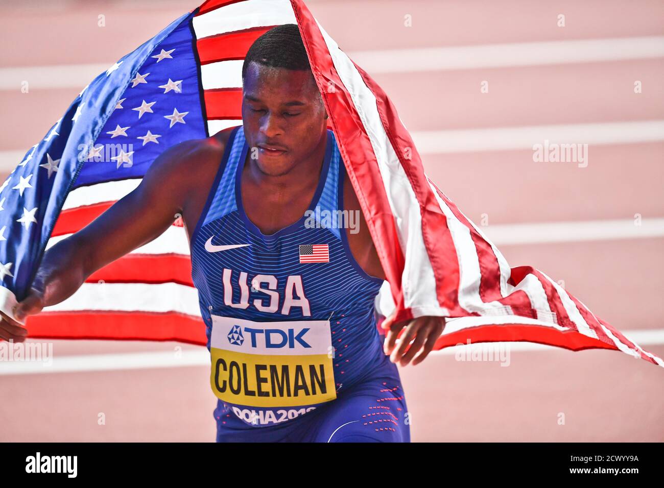Christian Coleman (USA), wins the 100 Metres Men final. IAAF World ...